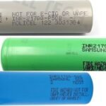 Side-by-side comparison photo of Samsung 50E, Samsung 50S and Molicel P50B 21700 5000mAh batteries