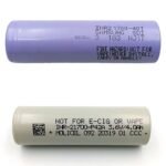 Comparison table of Samsung 40T and Molicel P42A 21700 battery specs including capacity, discharge current, impedance and cycle life