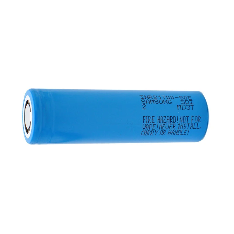 Samsung INR21700-50E 21700 lithium battery close-up, 4900mAh capacity, ideal for energy storage and e-bikes