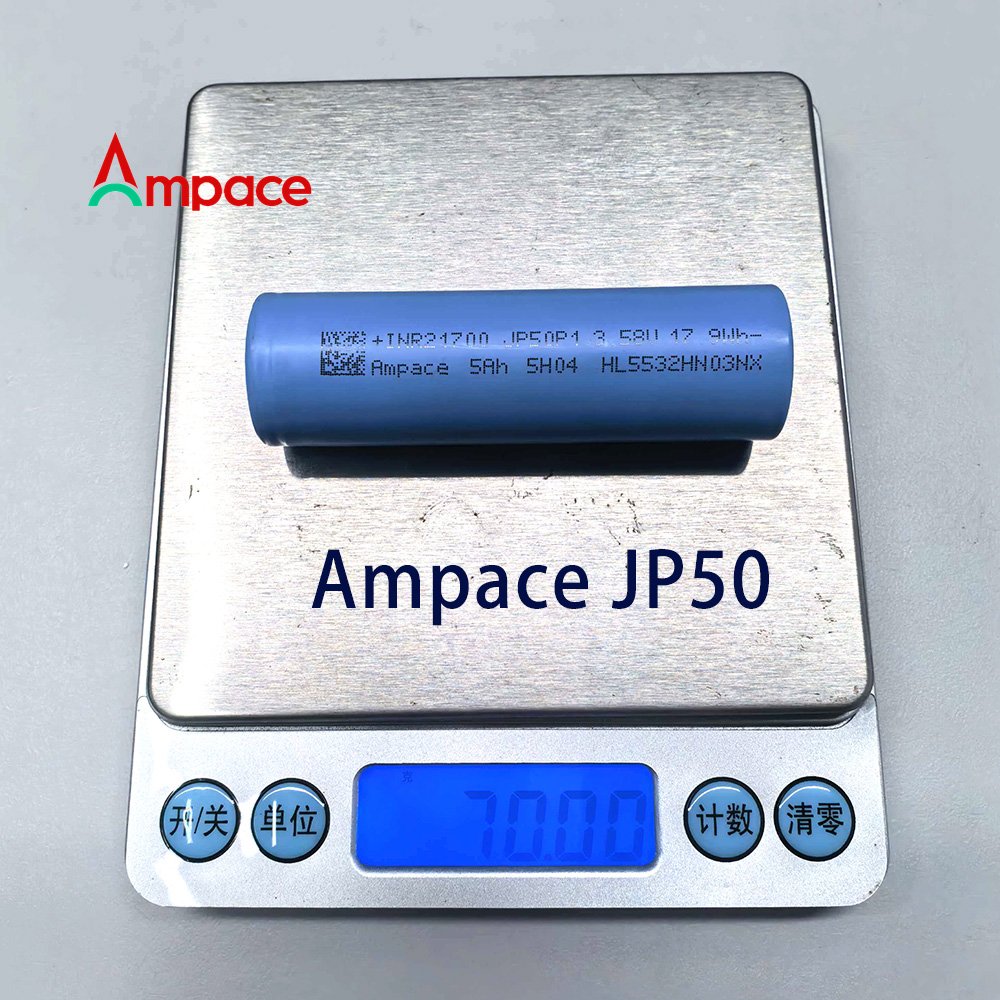 Ampace 21700 JP50 5000mAh lithium-Ion Cell weight check on digital scale