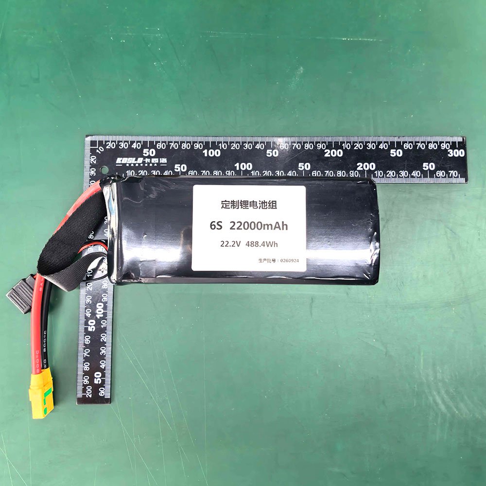 6S 22.2V 22000mAh LiPo battery pack dimensions 190 x 75 x 68 mm