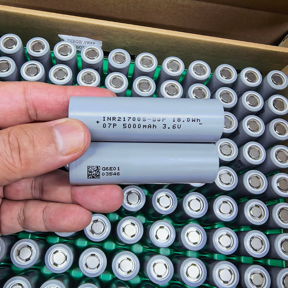 LinkData INR21700S-50P 21700 battery front view – gray sleeve, 5000mAh high-power cell