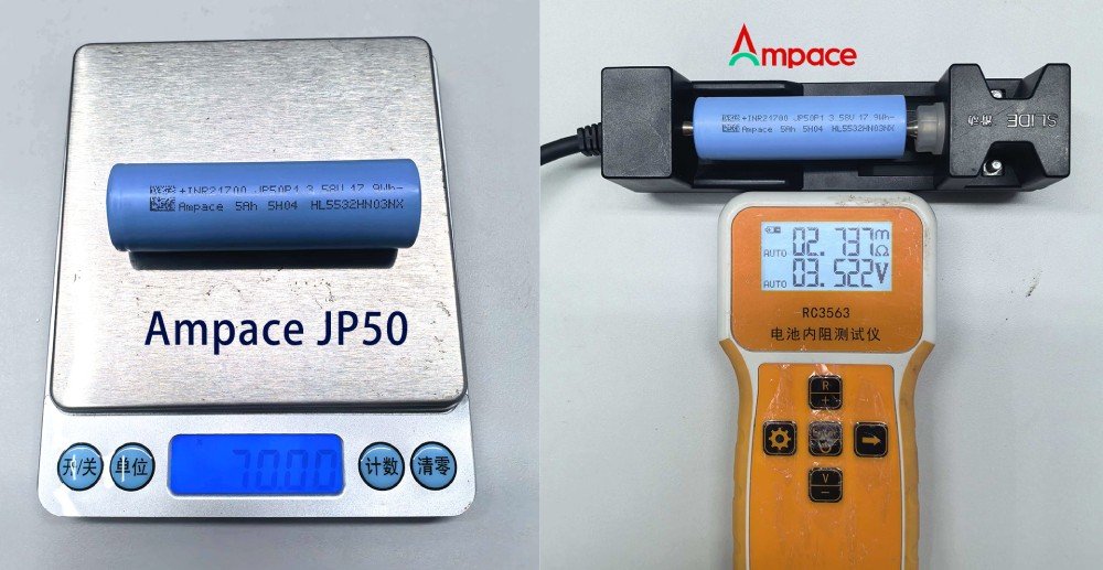 Ampace JP50P1 21700 5000mAh weight and internal resistance