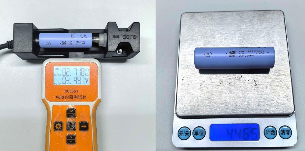 EVE INR18650 30PL 18650 battery internal resistance ≤6mΩ and weight ≤47.0g