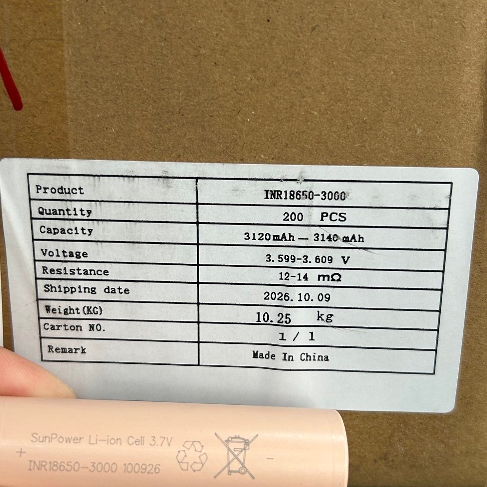 INR18650-3000 3.7V 3000mAh high-drain lithium-ion cell