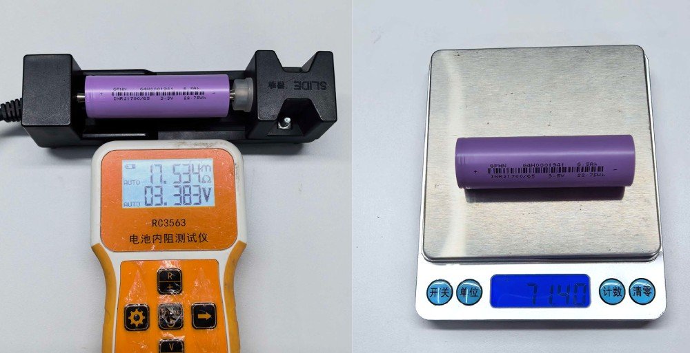 INR21700-6500D 21700 Battery Cell Internal Resistence & Weight